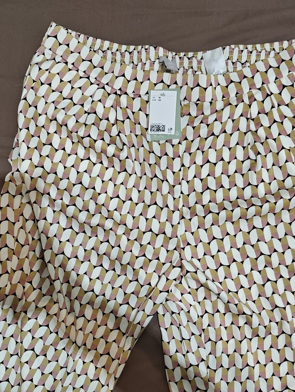Geometric Print Pull-On Pants - Pink, Cream & Brown